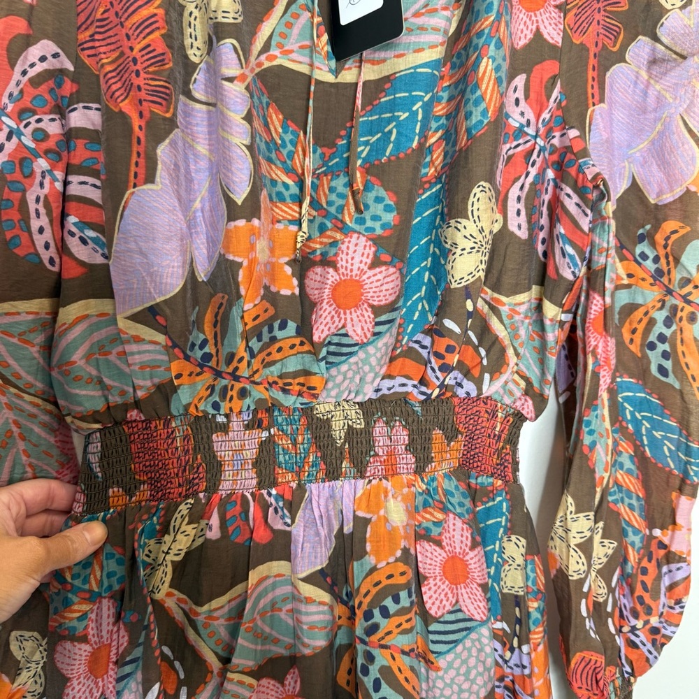 New FATE Spring Floral Tropical Vibrant Flowy Maxi Dress Puff Long Sleeve small - Picture 7 of 15